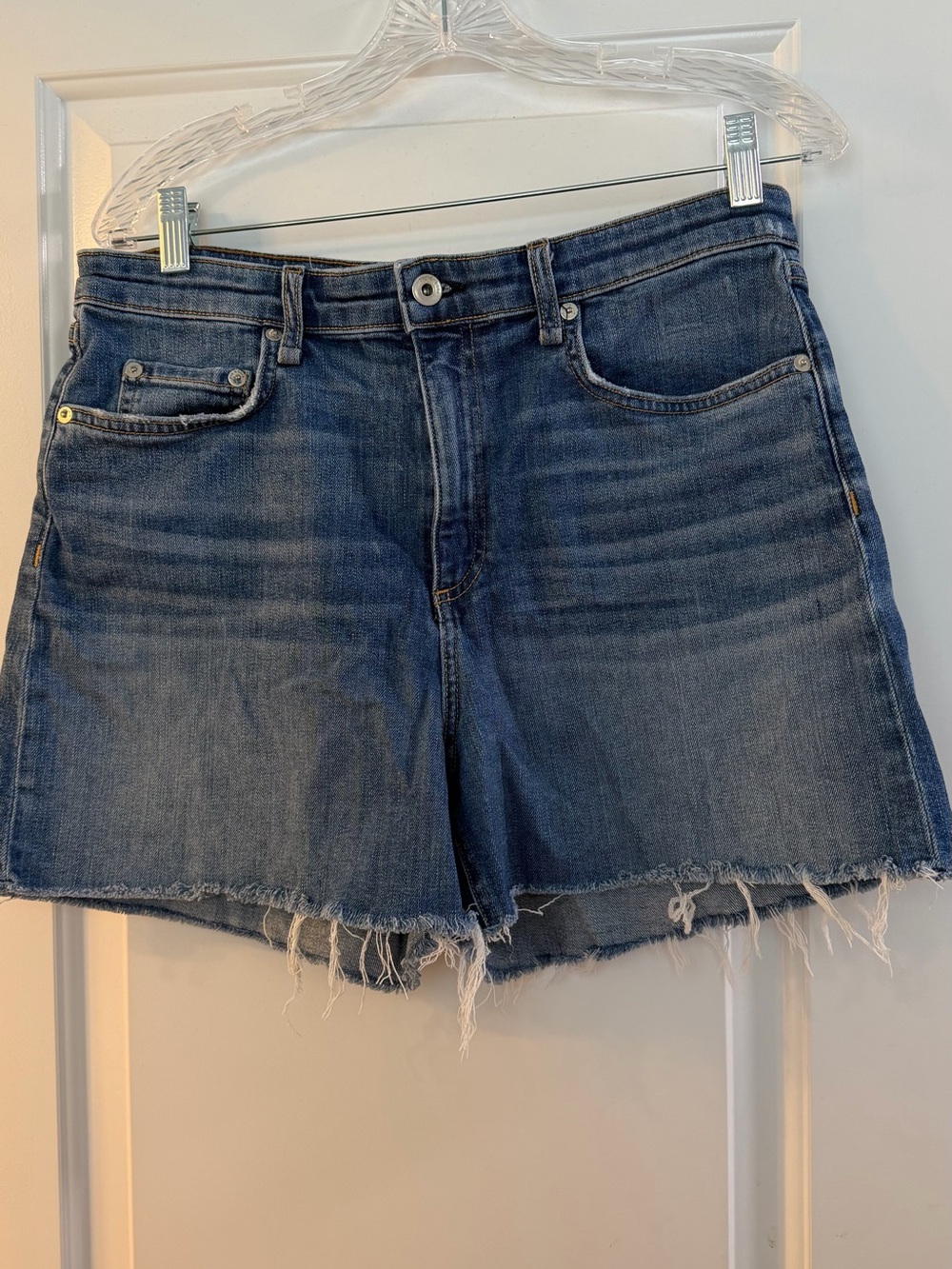 rag & bone Distressed Frayed Hem Denim Shorts - Blue